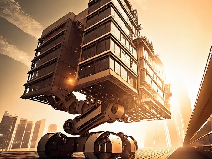 Robot carries building
