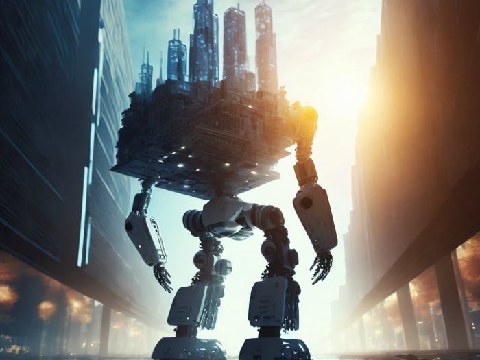 Robot carries building